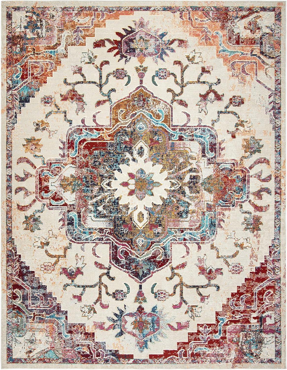 image:imageSAFAVIEH Crystal Collection Area Rug 8 x 10 Teal amp Rose Medallion Distressed Design NonShedding amp Easy Care Ideal for High Traffic Areas in Living Room Bedroom CRS501TLight BlueBurgundy