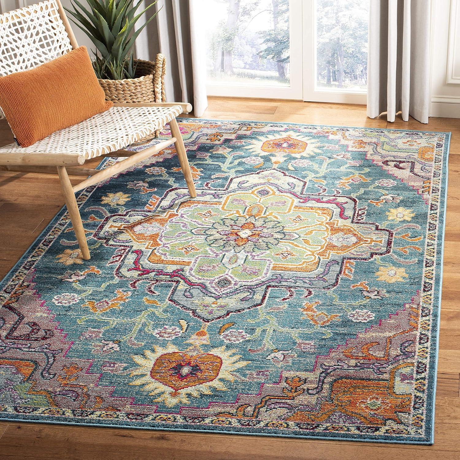 image:imageSAFAVIEH Crystal Collection Area Rug 8 x 10 Teal amp Rose Medallion Distressed Design NonShedding amp Easy Care Ideal for High Traffic Areas in Living Room Bedroom CRS501TTealRose