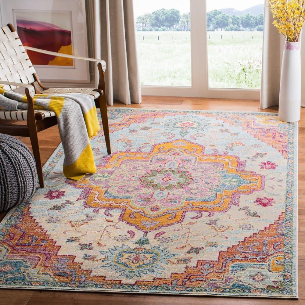 image:imageSAFAVIEH Crystal Collection Area Rug 8 x 10 Teal amp Rose Medallion Distressed Design NonShedding amp Easy Care Ideal for High Traffic Areas in Living Room Bedroom CRS501TLight BlueFuchsia