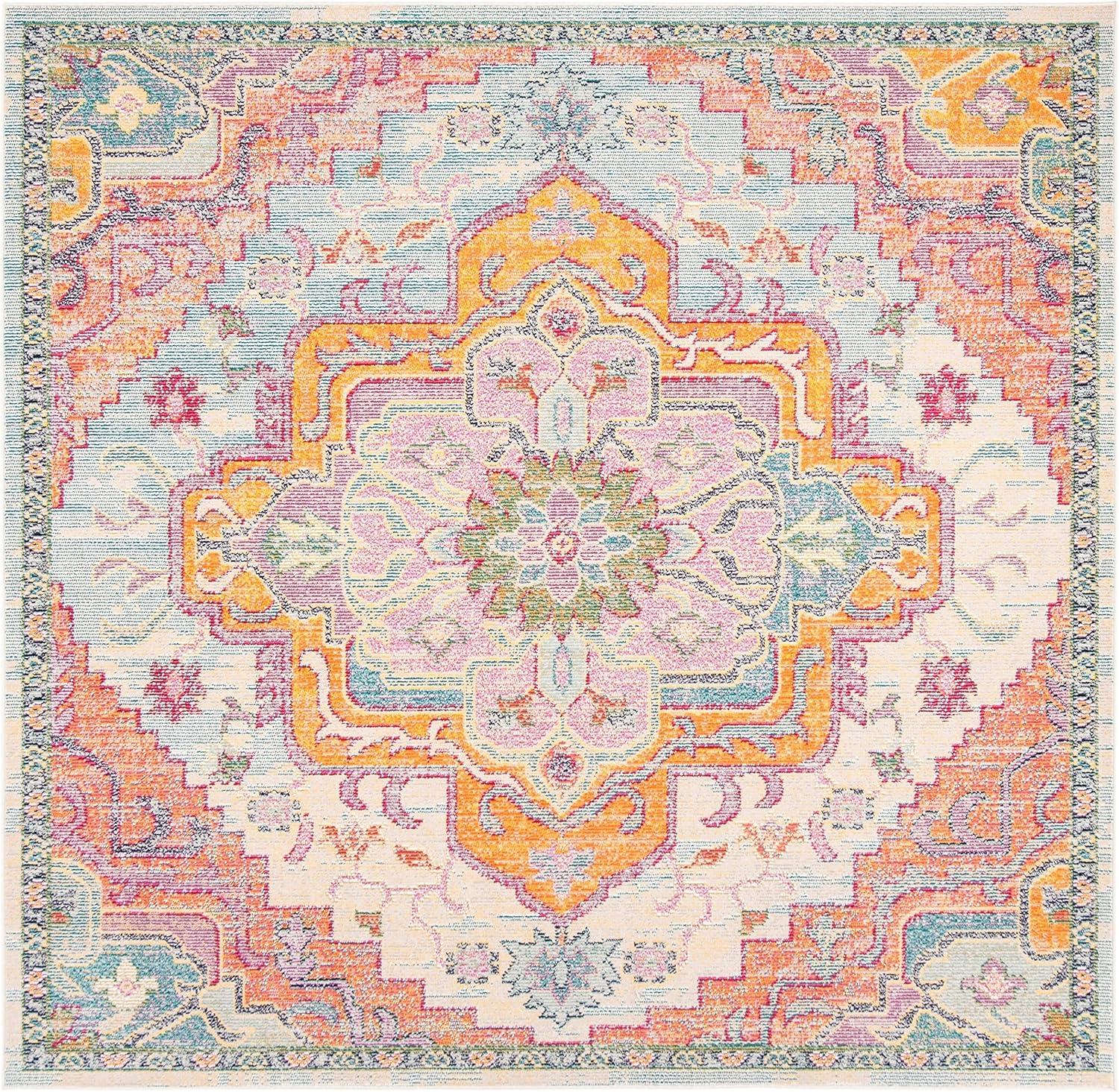 image:imageSAFAVIEH Crystal Collection Area Rug 8 x 10 Teal amp Rose Medallion Distressed Design NonShedding amp Easy Care Ideal for High Traffic Areas in Living Room Bedroom CRS501TLight BlueFuchsia