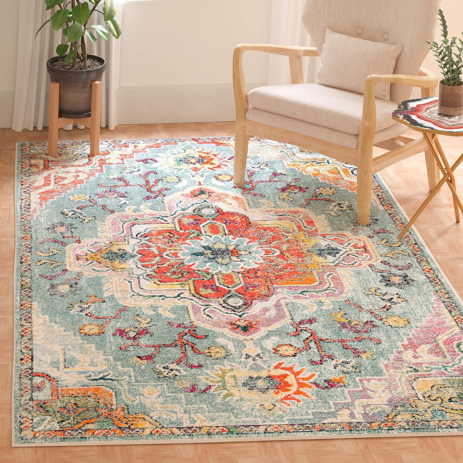 image:imageSAFAVIEH Crystal Collection Area Rug 8 x 10 Teal amp Rose Medallion Distressed Design NonShedding amp Easy Care Ideal for High Traffic Areas in Living Room Bedroom CRS501TTealOrange