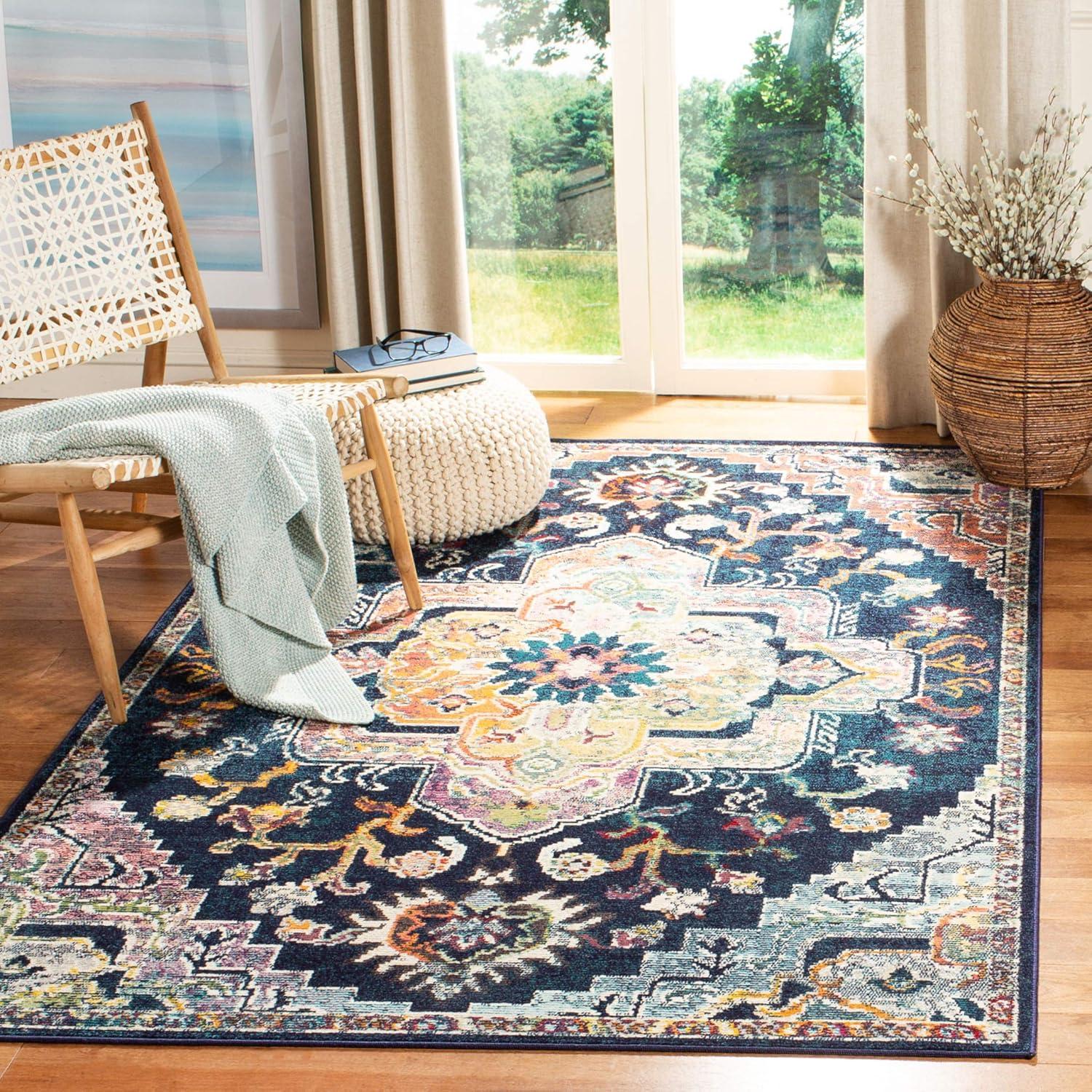 image:imageSAFAVIEH Crystal Collection Area Rug 8 x 10 Teal amp Rose Medallion Distressed Design NonShedding amp Easy Care Ideal for High Traffic Areas in Living Room Bedroom CRS501TNavyFuchsia