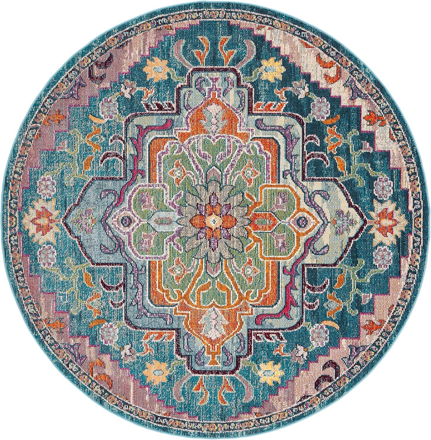 image:imageSAFAVIEH Crystal Collection Area Rug 8 x 10 Teal amp Rose Medallion Distressed Design NonShedding amp Easy Care Ideal for High Traffic Areas in Living Room Bedroom CRS501TTealRose