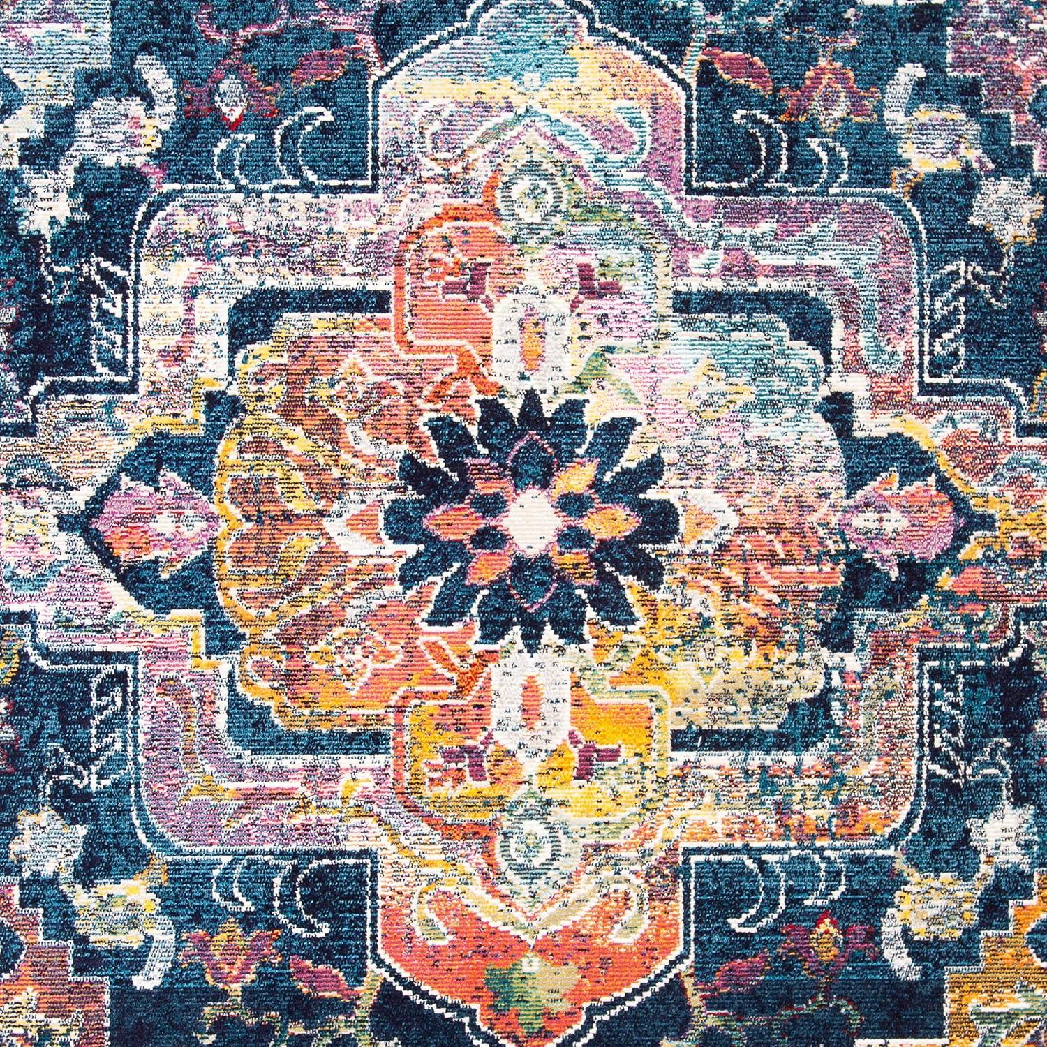 image:imageSAFAVIEH Crystal Collection Area Rug 8 x 10 Teal amp Rose Medallion Distressed Design NonShedding amp Easy Care Ideal for High Traffic Areas in Living Room Bedroom CRS501TNavyFuchsia