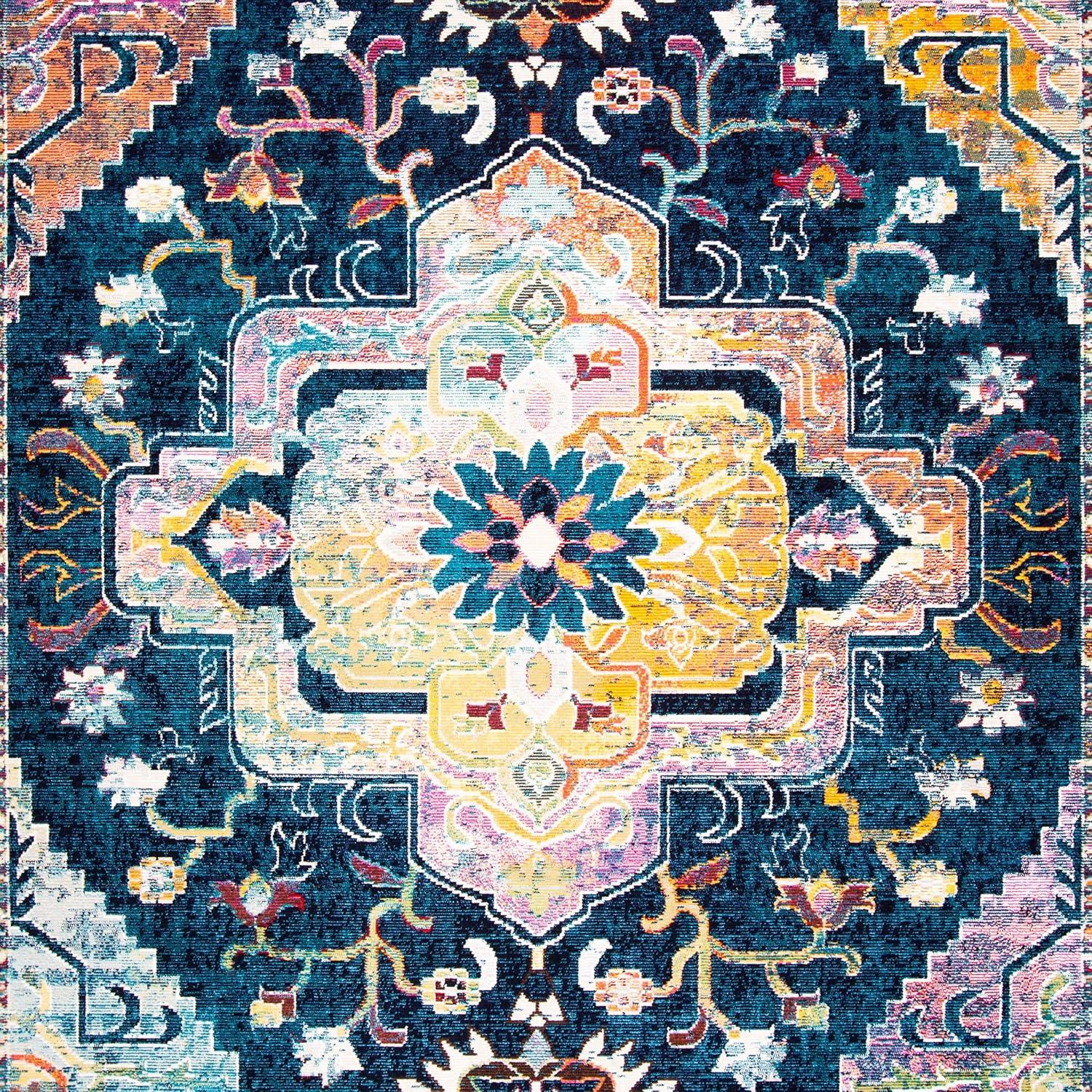 image:imageSAFAVIEH Crystal Collection Area Rug 8 x 10 Teal amp Rose Medallion Distressed Design NonShedding amp Easy Care Ideal for High Traffic Areas in Living Room Bedroom CRS501TNavyFuchsia
