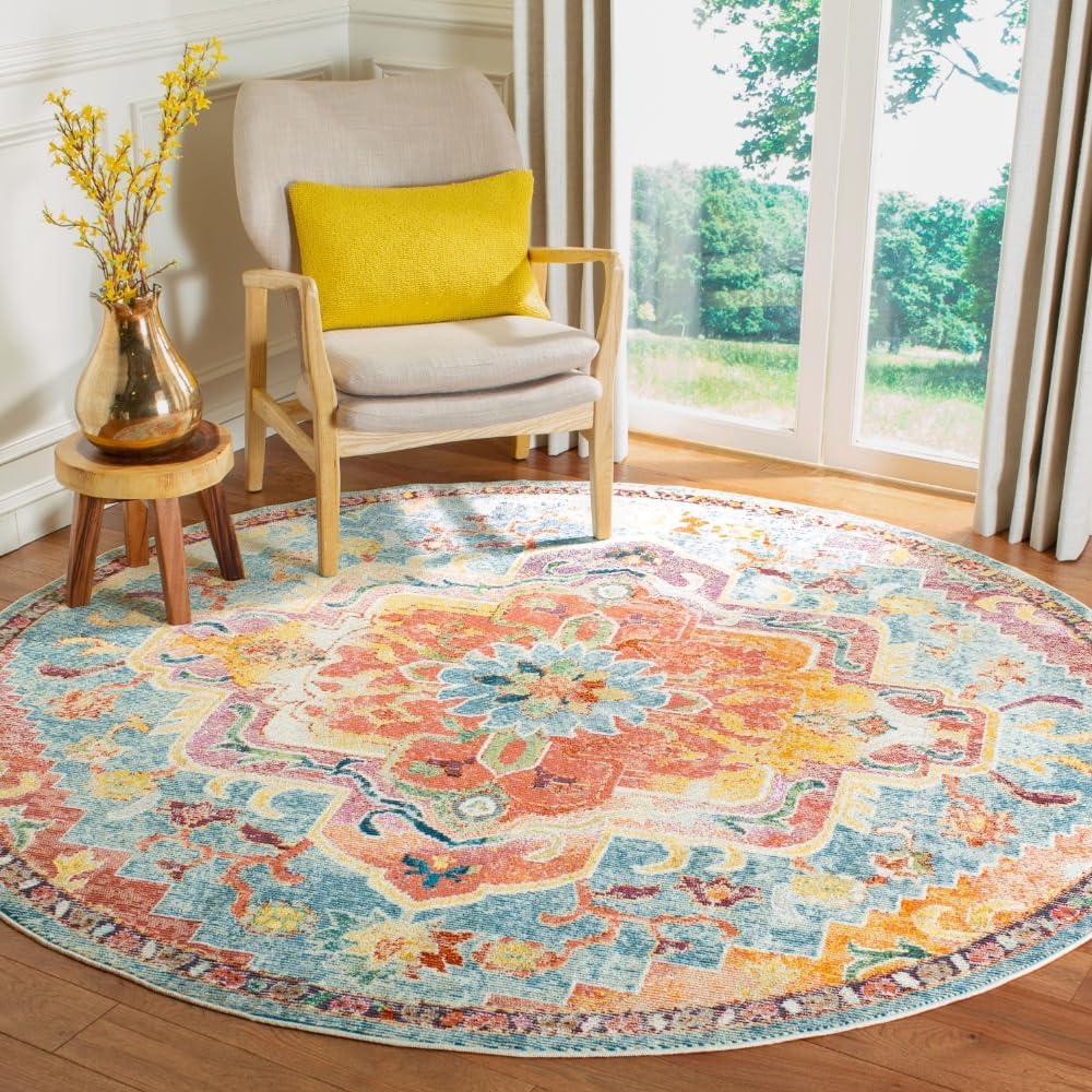 image:imageSAFAVIEH Crystal Collection Area Rug 8 x 10 Teal amp Rose Medallion Distressed Design NonShedding amp Easy Care Ideal for High Traffic Areas in Living Room Bedroom CRS501TOrangeTeal