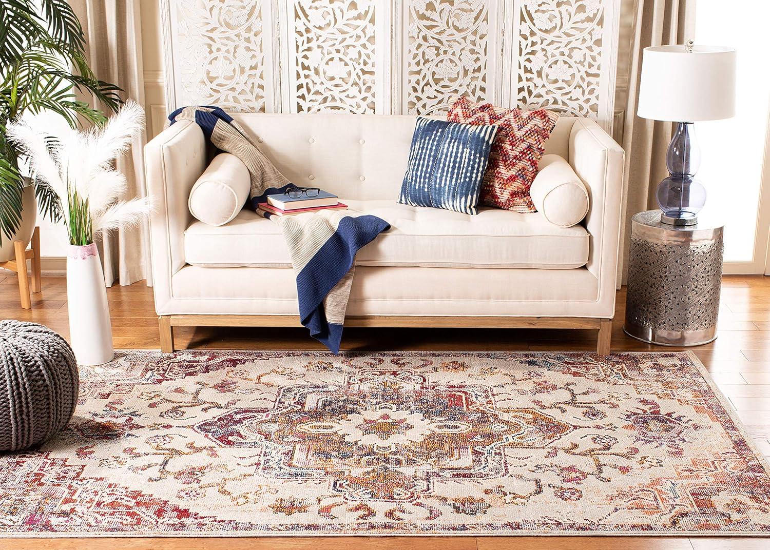 image:imageSAFAVIEH Crystal Collection Area Rug 8 x 10 Teal amp Rose Medallion Distressed Design NonShedding amp Easy Care Ideal for High Traffic Areas in Living Room Bedroom CRS501TLight BlueBurgundy
