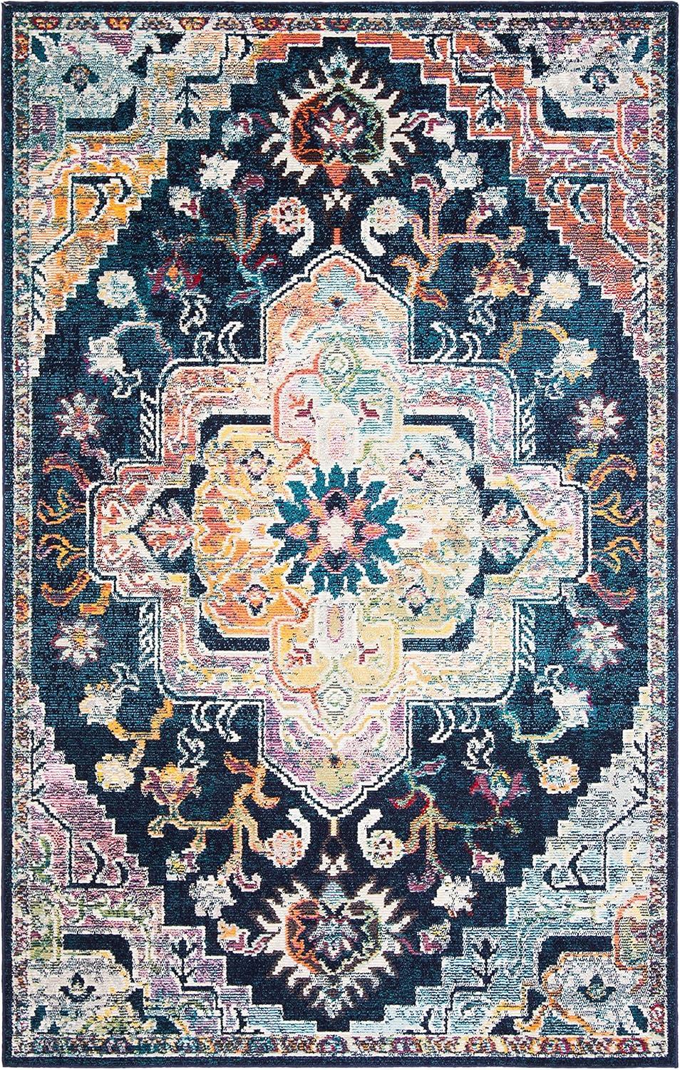image:imageSAFAVIEH Crystal Collection Area Rug 8 x 10 Teal amp Rose Medallion Distressed Design NonShedding amp Easy Care Ideal for High Traffic Areas in Living Room Bedroom CRS501TNavyFuchsia