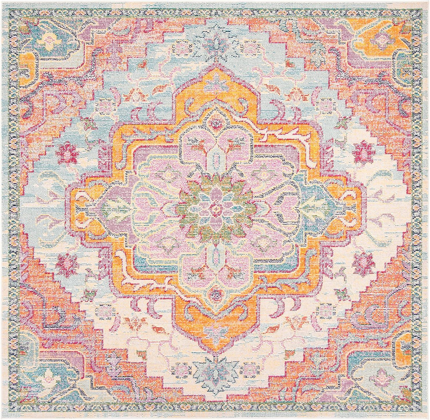 image:imageSAFAVIEH Crystal Collection Area Rug 8 x 10 Teal amp Rose Medallion Distressed Design NonShedding amp Easy Care Ideal for High Traffic Areas in Living Room Bedroom CRS501TLight BlueFuchsia