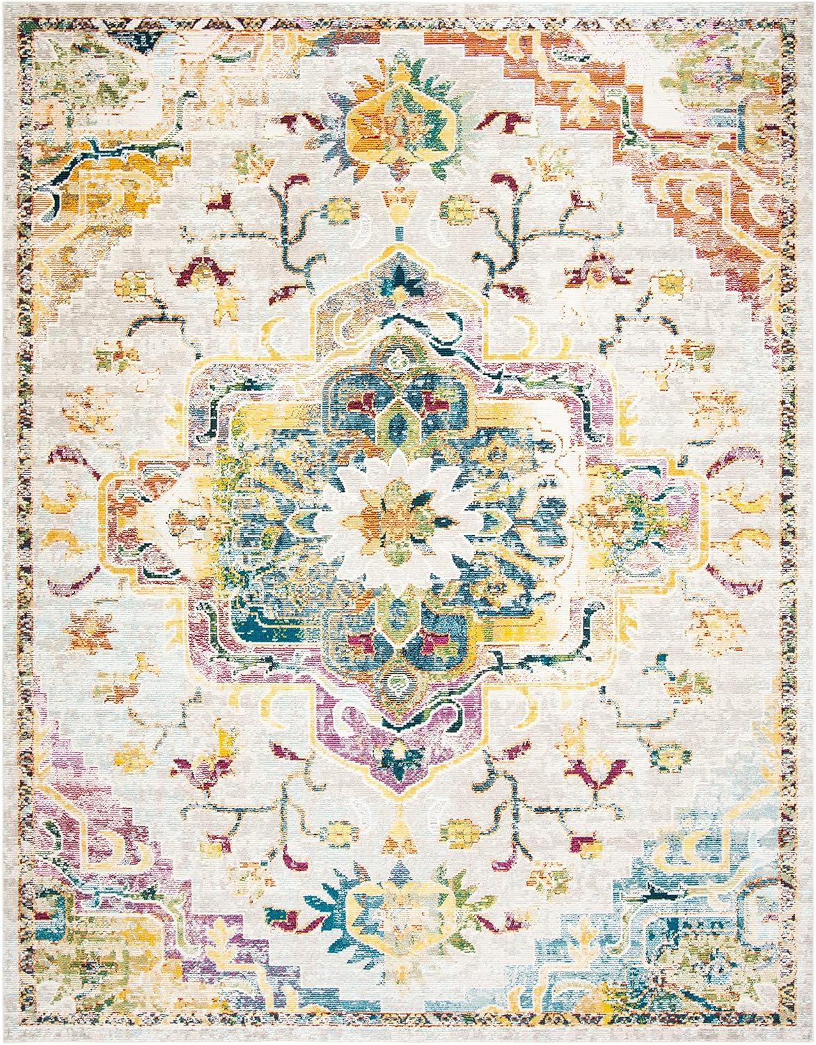 image:imageSAFAVIEH Crystal Collection Area Rug 8 x 10 Teal amp Rose Medallion Distressed Design NonShedding amp Easy Care Ideal for High Traffic Areas in Living Room Bedroom CRS501TLight BlueGrey
