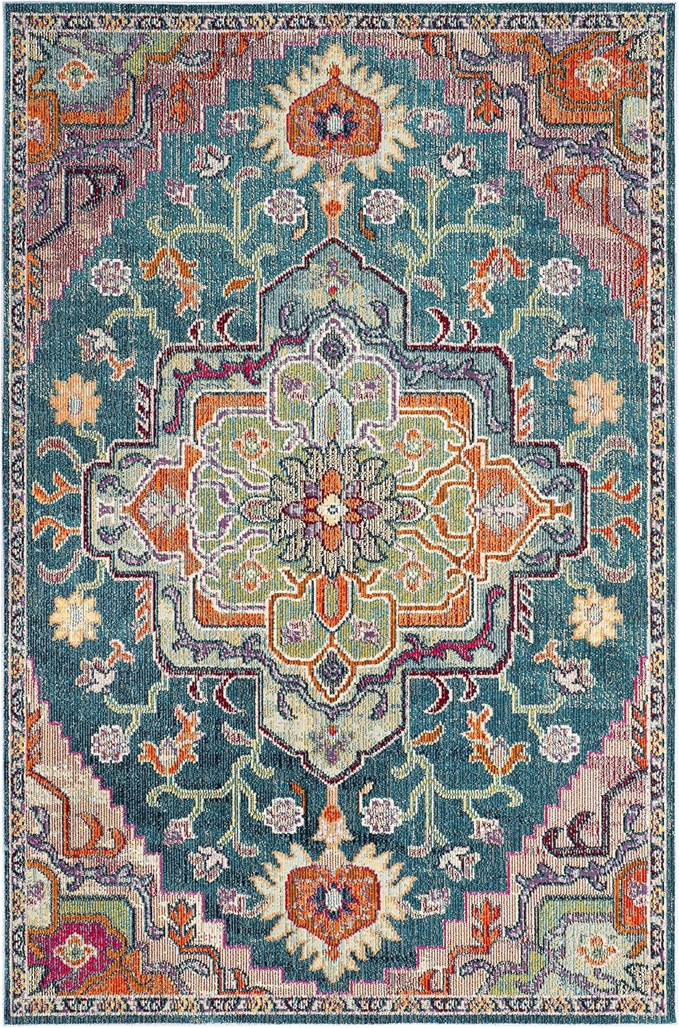 image:imageSAFAVIEH Crystal Collection Area Rug 8 x 10 Teal amp Rose Medallion Distressed Design NonShedding amp Easy Care Ideal for High Traffic Areas in Living Room Bedroom CRS501TTealRose
