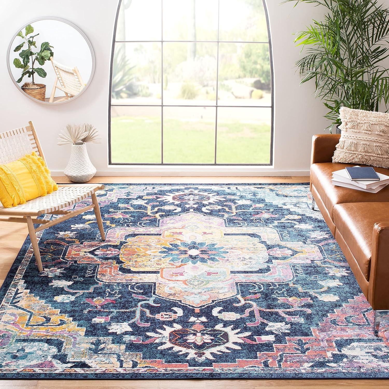 image:imageSAFAVIEH Crystal Collection Area Rug 8 x 10 Teal amp Rose Medallion Distressed Design NonShedding amp Easy Care Ideal for High Traffic Areas in Living Room Bedroom CRS501TNavyFuchsia