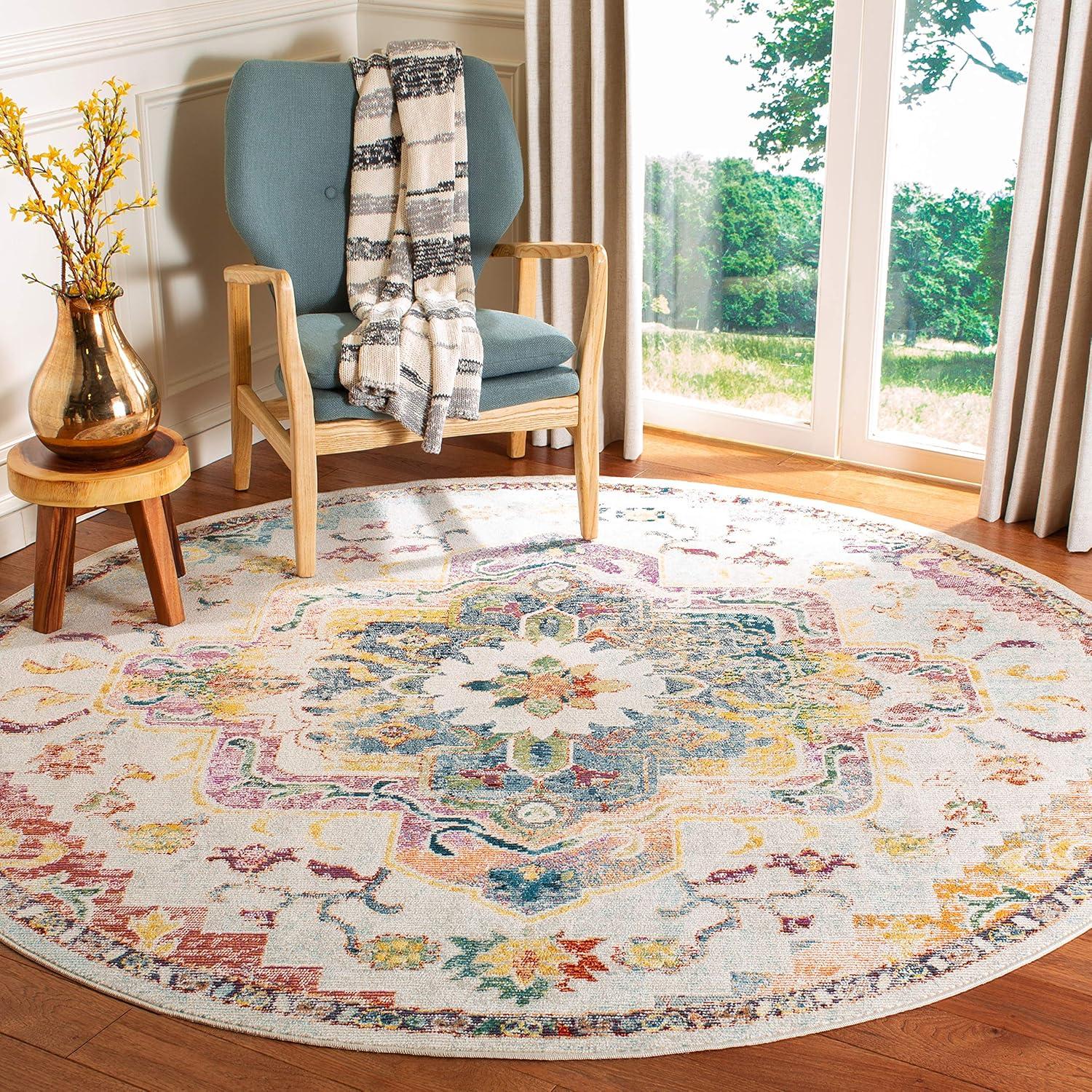 image:imageSAFAVIEH Crystal Collection Area Rug 8 x 10 Teal amp Rose Medallion Distressed Design NonShedding amp Easy Care Ideal for High Traffic Areas in Living Room Bedroom CRS501TLight BlueGrey