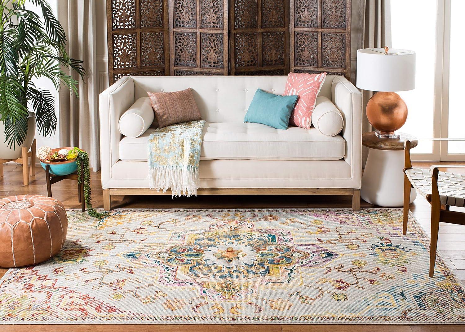 image:imageSAFAVIEH Crystal Collection Area Rug 8 x 10 Teal amp Rose Medallion Distressed Design NonShedding amp Easy Care Ideal for High Traffic Areas in Living Room Bedroom CRS501TLight BlueGrey
