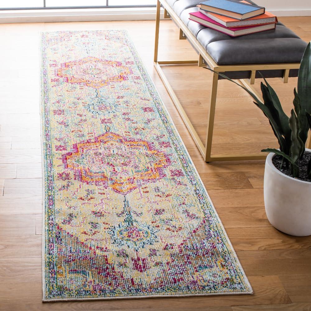 image:imageSAFAVIEH Crystal Collection Area Rug 8 x 10 Teal amp Rose Medallion Distressed Design NonShedding amp Easy Care Ideal for High Traffic Areas in Living Room Bedroom CRS501TLight BlueFuchsia