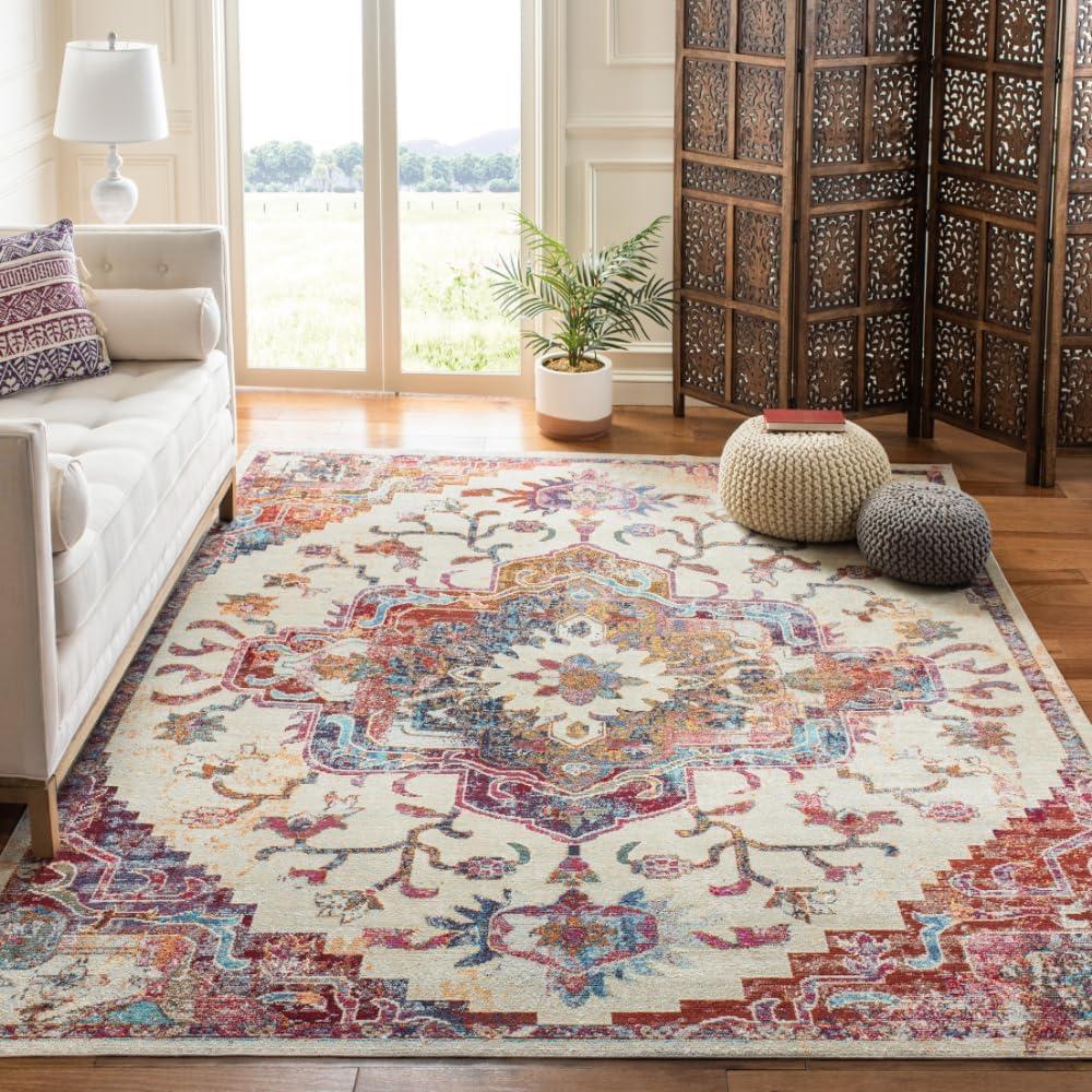 image:imageSAFAVIEH Crystal Collection Area Rug 8 x 10 Teal amp Rose Medallion Distressed Design NonShedding amp Easy Care Ideal for High Traffic Areas in Living Room Bedroom CRS501TLight BlueBurgundy