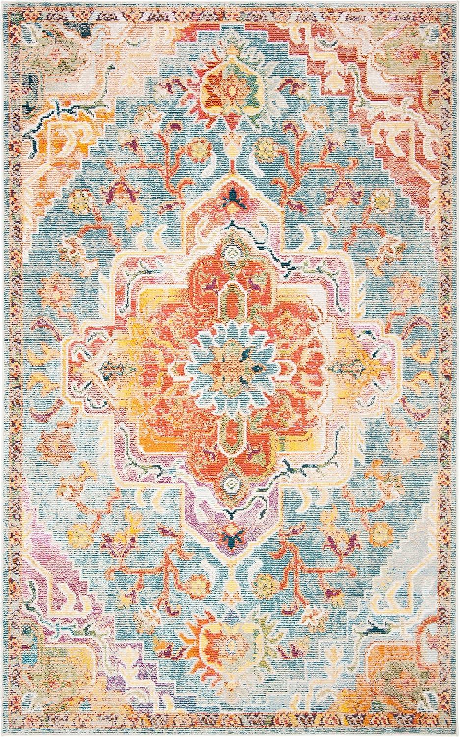 image:imageSAFAVIEH Crystal Collection Area Rug 8 x 10 Teal amp Rose Medallion Distressed Design NonShedding amp Easy Care Ideal for High Traffic Areas in Living Room Bedroom CRS501TOrangeTeal