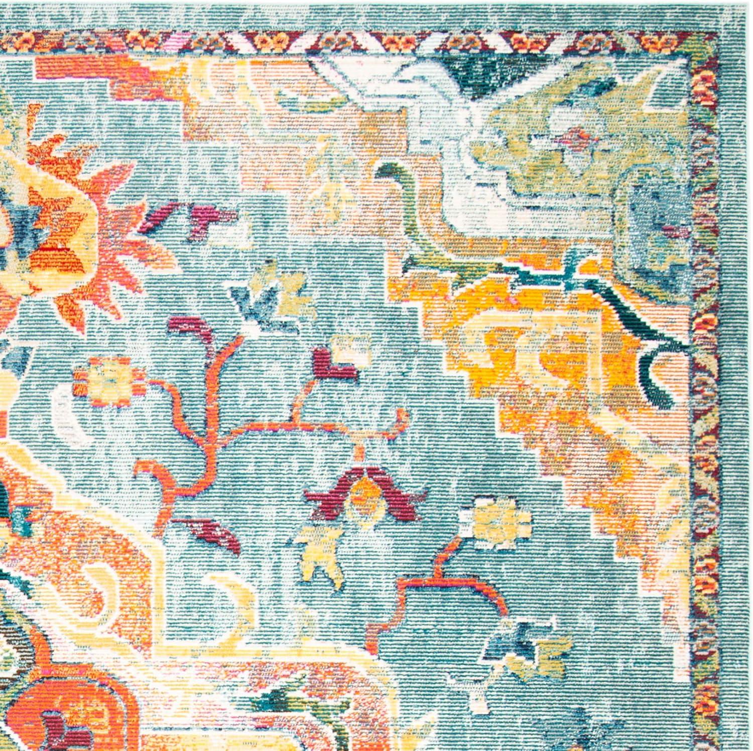 image:imageSAFAVIEH Crystal Collection Area Rug 8 x 10 Teal amp Rose Medallion Distressed Design NonShedding amp Easy Care Ideal for High Traffic Areas in Living Room Bedroom CRS501TTealOrange
