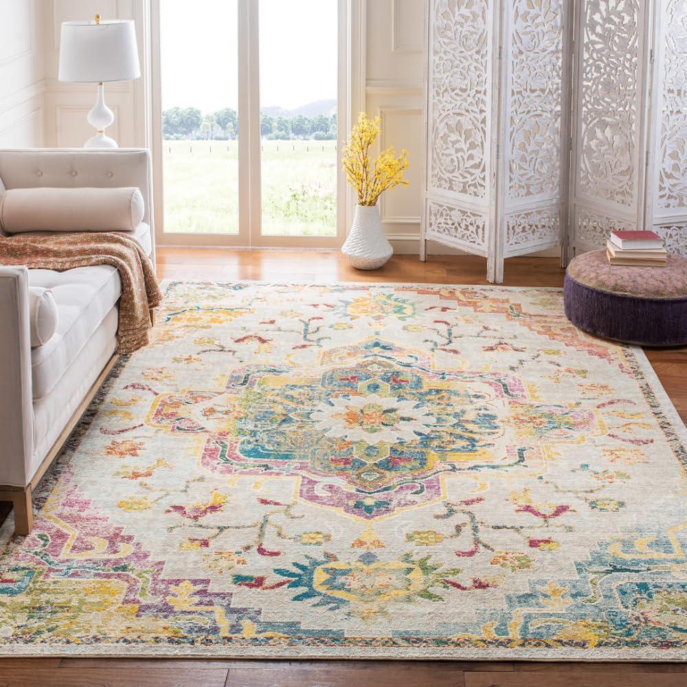 image:imageSAFAVIEH Crystal Collection Area Rug 8 x 10 Teal amp Rose Medallion Distressed Design NonShedding amp Easy Care Ideal for High Traffic Areas in Living Room Bedroom CRS501TLight BlueGrey