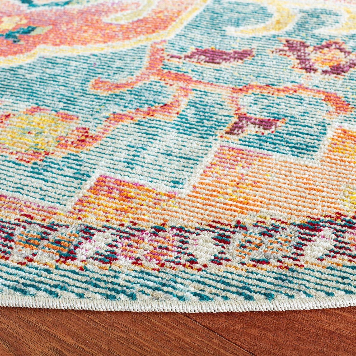 image:imageSAFAVIEH Crystal Collection Area Rug 8 x 10 Teal amp Rose Medallion Distressed Design NonShedding amp Easy Care Ideal for High Traffic Areas in Living Room Bedroom CRS501TOrangeTeal