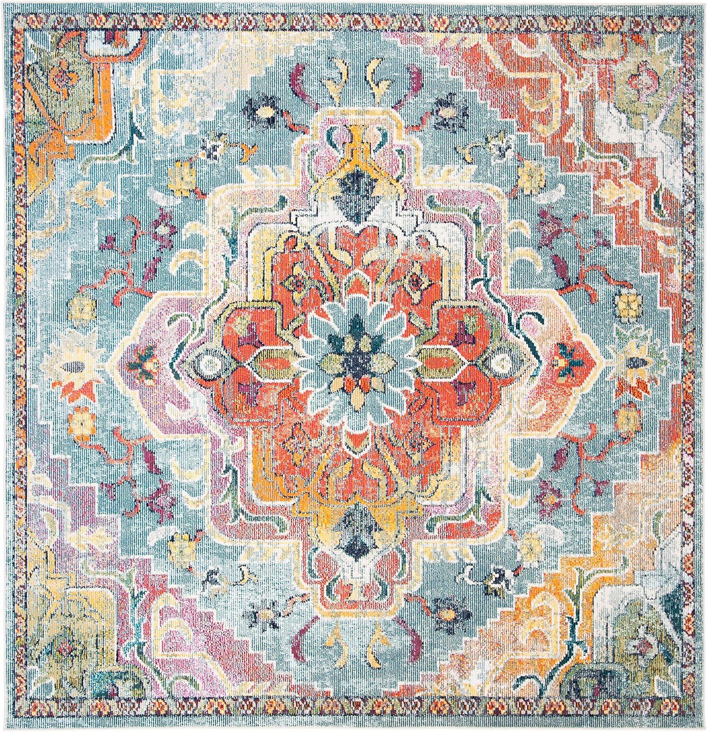 image:imageSAFAVIEH Crystal Collection Area Rug 8 x 10 Teal amp Rose Medallion Distressed Design NonShedding amp Easy Care Ideal for High Traffic Areas in Living Room Bedroom CRS501TTealOrange