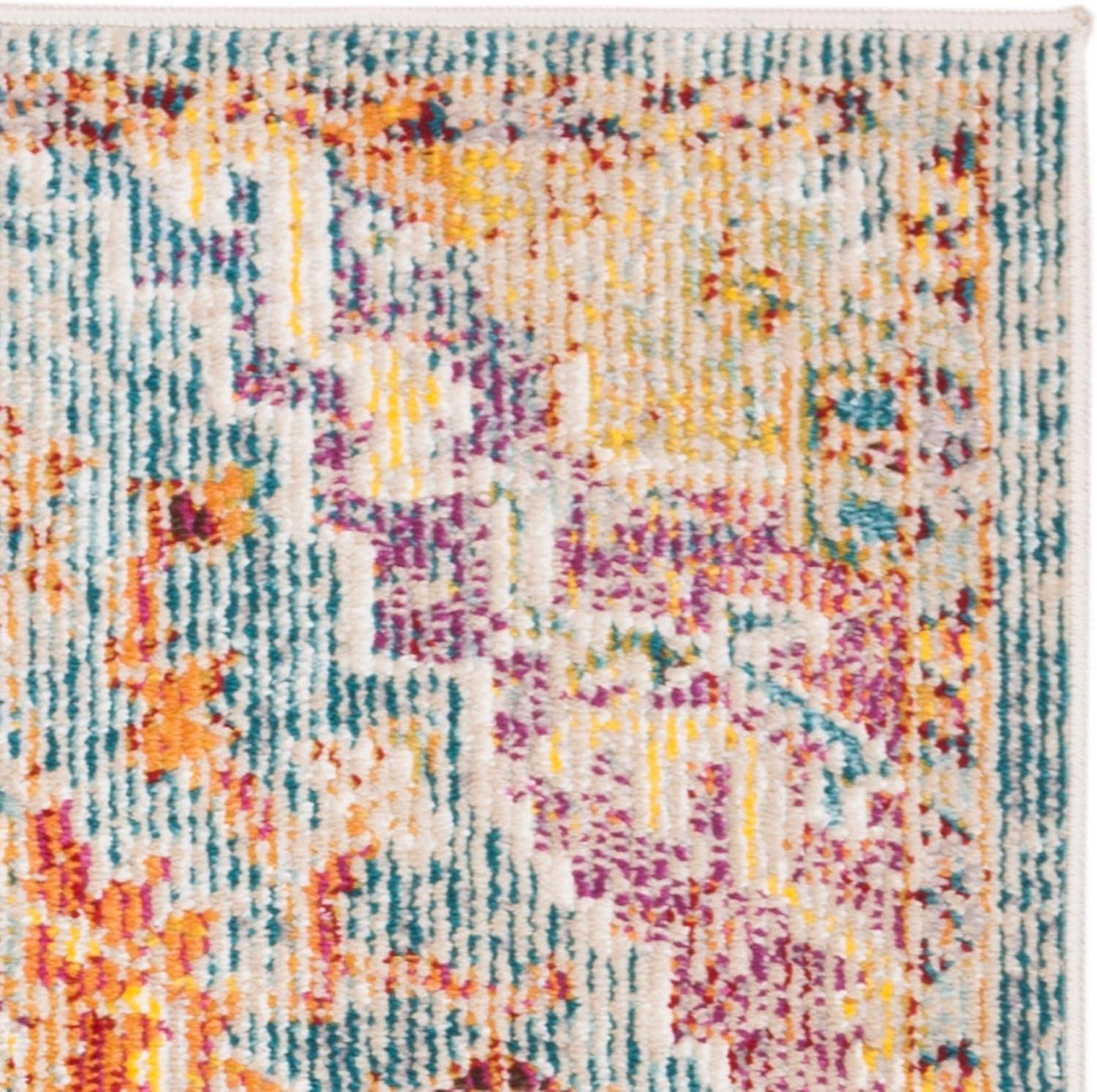 image:imageSAFAVIEH Crystal Collection Area Rug 8 x 10 Teal amp Rose Medallion Distressed Design NonShedding amp Easy Care Ideal for High Traffic Areas in Living Room Bedroom CRS501TOrangeTeal