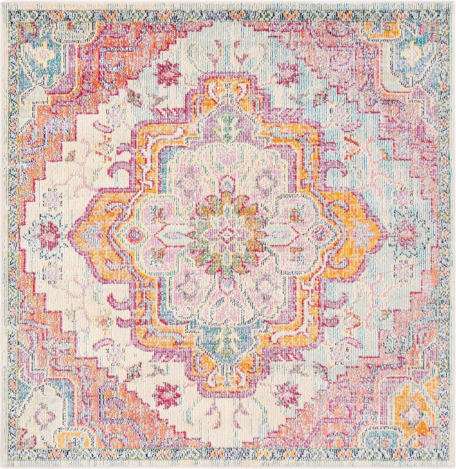 image:imageSAFAVIEH Crystal Collection Area Rug 8 x 10 Teal amp Rose Medallion Distressed Design NonShedding amp Easy Care Ideal for High Traffic Areas in Living Room Bedroom CRS501TLight BlueFuchsia