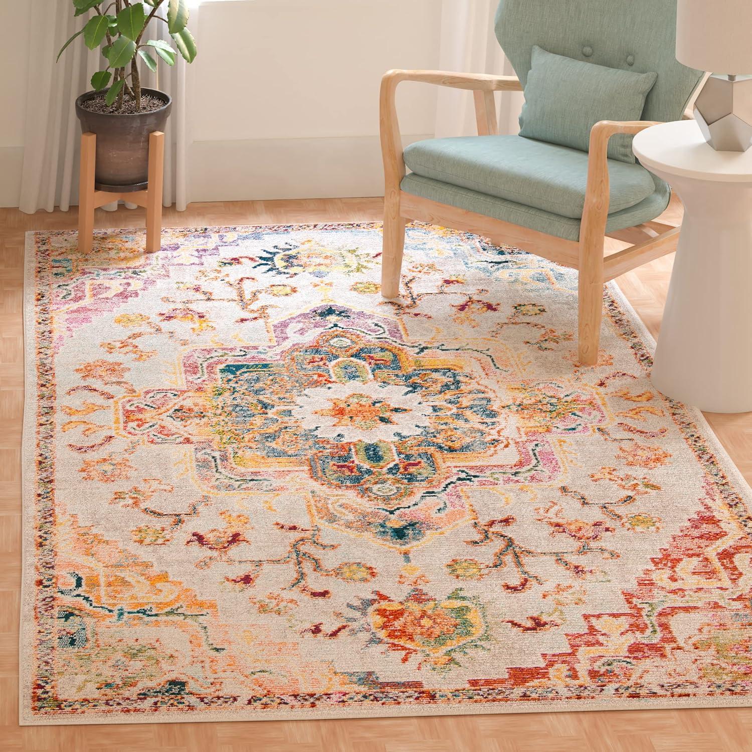 image:imageSAFAVIEH Crystal Collection Area Rug 8 x 10 Teal amp Rose Medallion Distressed Design NonShedding amp Easy Care Ideal for High Traffic Areas in Living Room Bedroom CRS501TLight BlueGrey