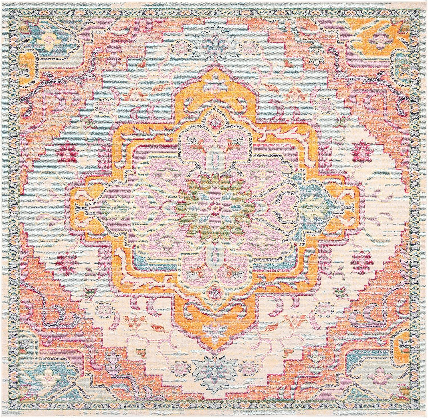 image:imageSAFAVIEH Crystal Collection Area Rug 8 x 10 Teal amp Rose Medallion Distressed Design NonShedding amp Easy Care Ideal for High Traffic Areas in Living Room Bedroom CRS501TLight BlueFuchsia