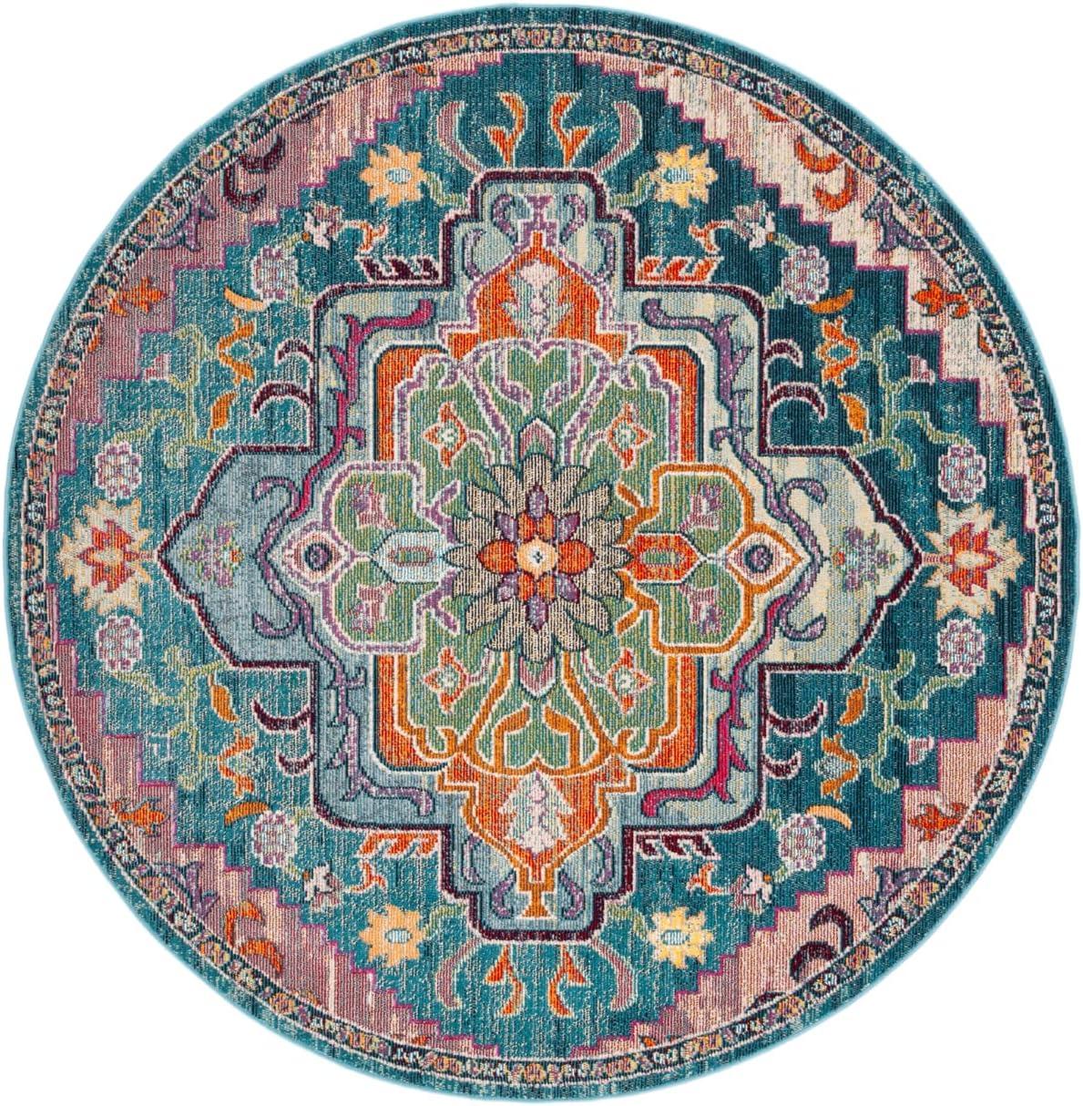 image:imageSAFAVIEH Crystal Collection Area Rug 8 x 10 Teal amp Rose Medallion Distressed Design NonShedding amp Easy Care Ideal for High Traffic Areas in Living Room Bedroom CRS501TTealRose