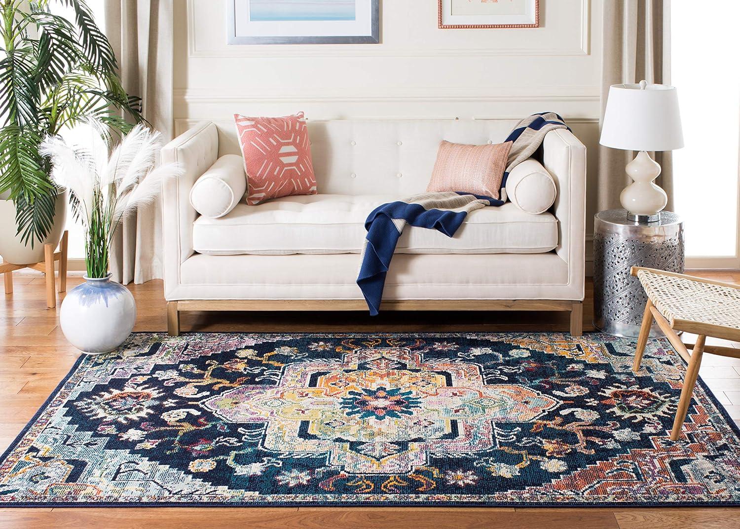 image:imageSAFAVIEH Crystal Collection Area Rug 8 x 10 Teal amp Rose Medallion Distressed Design NonShedding amp Easy Care Ideal for High Traffic Areas in Living Room Bedroom CRS501TNavyFuchsia