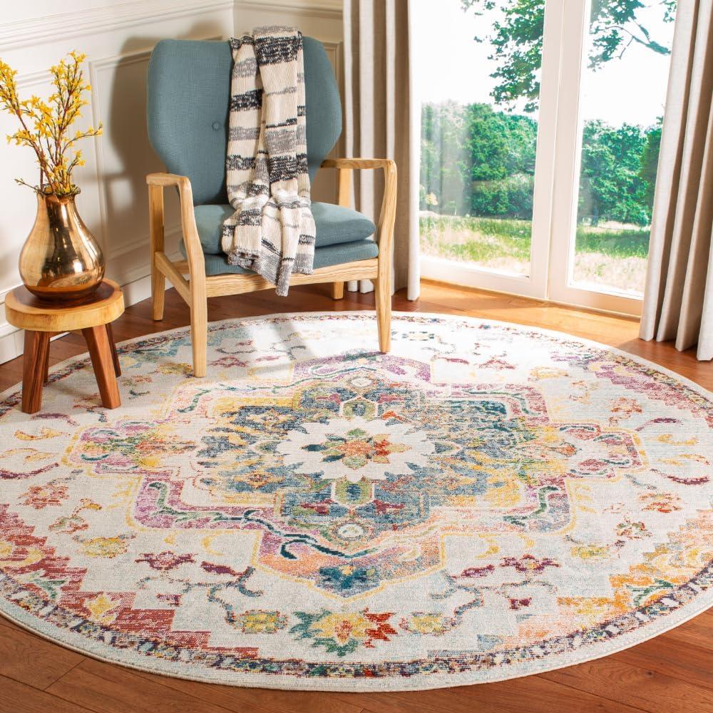 image:imageSAFAVIEH Crystal Collection Area Rug 8 x 10 Teal amp Rose Medallion Distressed Design NonShedding amp Easy Care Ideal for High Traffic Areas in Living Room Bedroom CRS501TLight BlueGrey