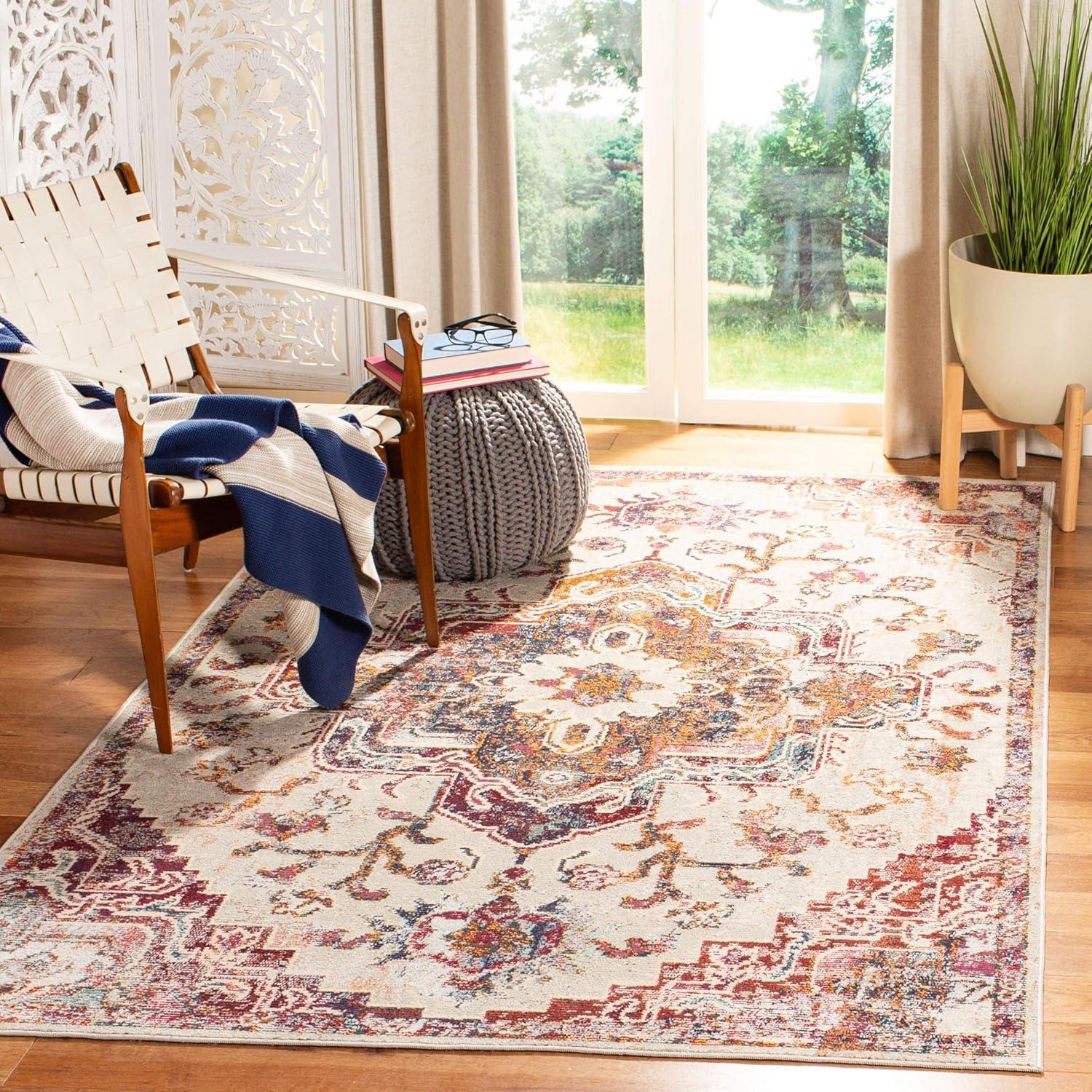 image:imageSAFAVIEH Crystal Collection Area Rug 8 x 10 Teal amp Rose Medallion Distressed Design NonShedding amp Easy Care Ideal for High Traffic Areas in Living Room Bedroom CRS501TLight BlueBurgundy