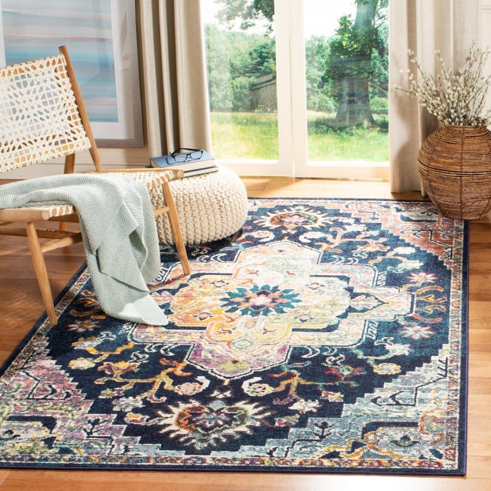 image:imageSAFAVIEH Crystal Collection Area Rug 8 x 10 Teal amp Rose Medallion Distressed Design NonShedding amp Easy Care Ideal for High Traffic Areas in Living Room Bedroom CRS501TNavyFuchsia