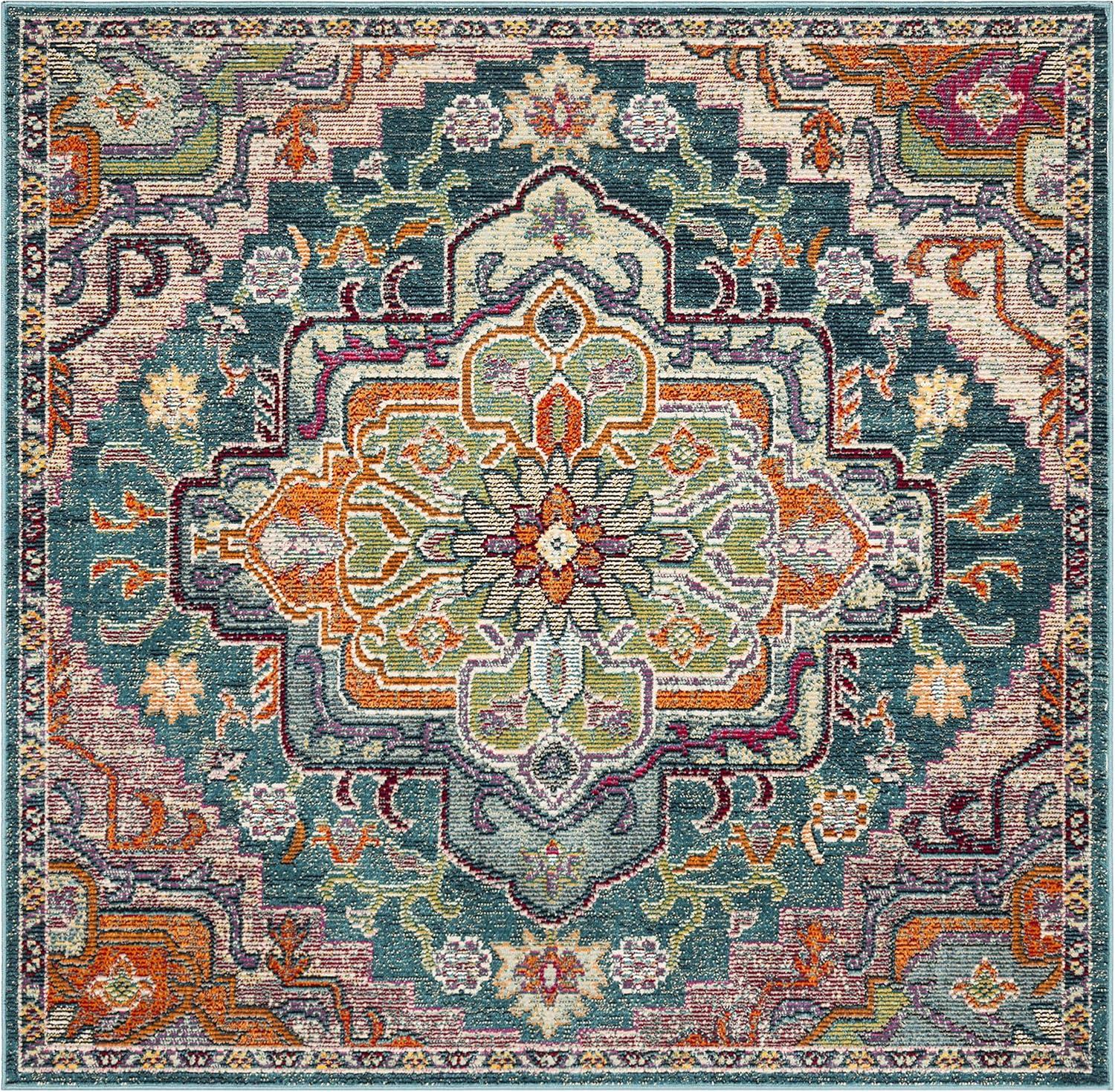 image:imageSAFAVIEH Crystal Collection Area Rug 8 x 10 Teal amp Rose Medallion Distressed Design NonShedding amp Easy Care Ideal for High Traffic Areas in Living Room Bedroom CRS501TTealRose