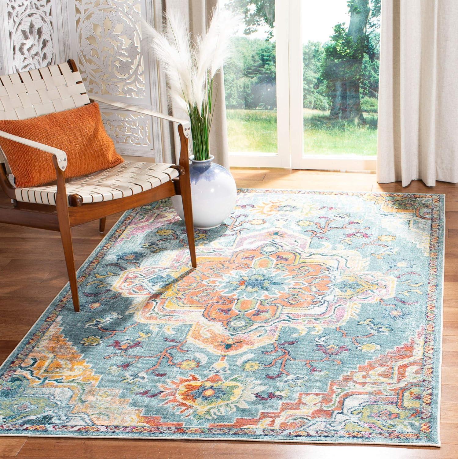 image:imageSAFAVIEH Crystal Collection Area Rug 8 x 10 Teal amp Rose Medallion Distressed Design NonShedding amp Easy Care Ideal for High Traffic Areas in Living Room Bedroom CRS501TTealOrange