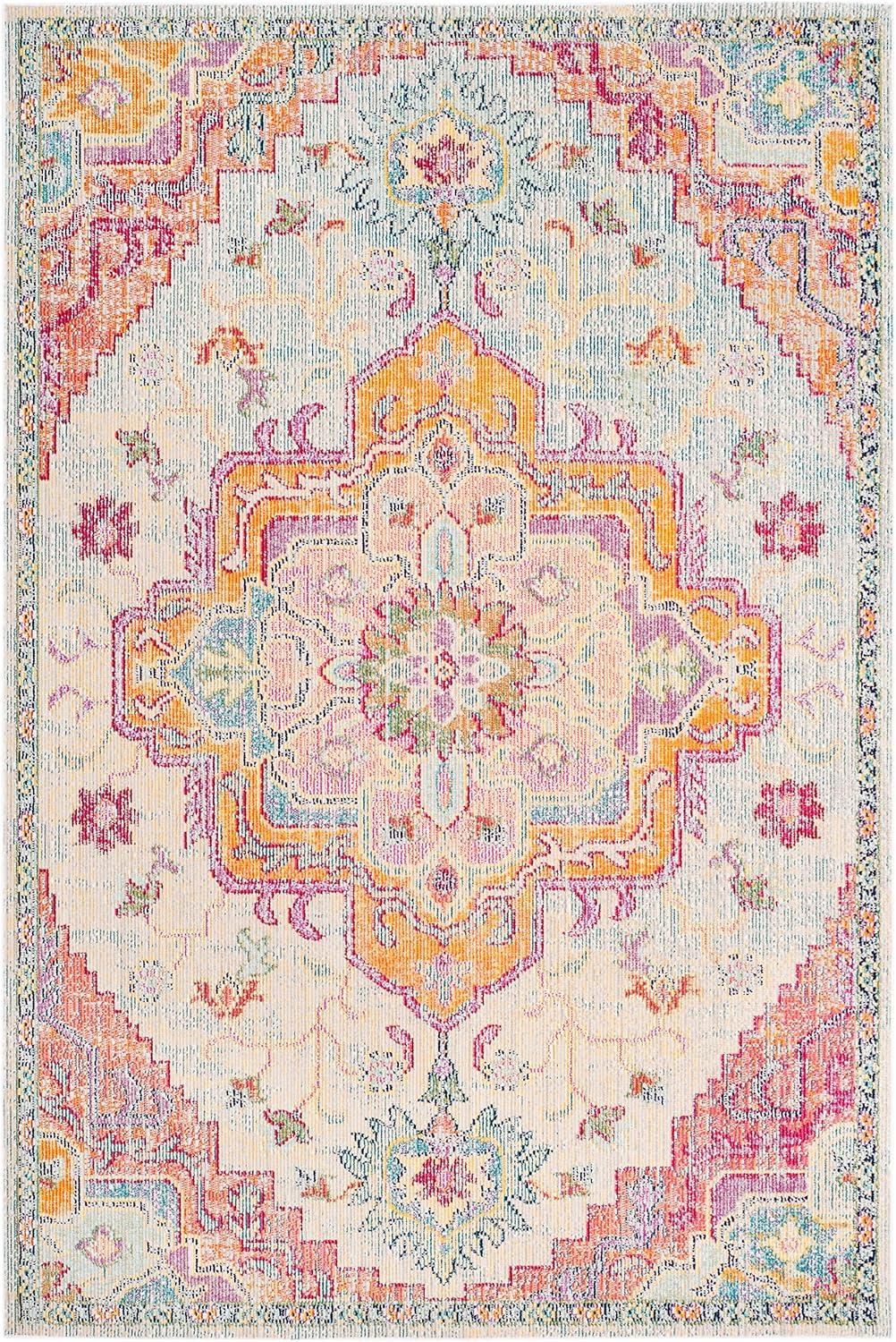 image:imageSAFAVIEH Crystal Collection Area Rug 8 x 10 Teal amp Rose Medallion Distressed Design NonShedding amp Easy Care Ideal for High Traffic Areas in Living Room Bedroom CRS501TLight BlueFuchsia