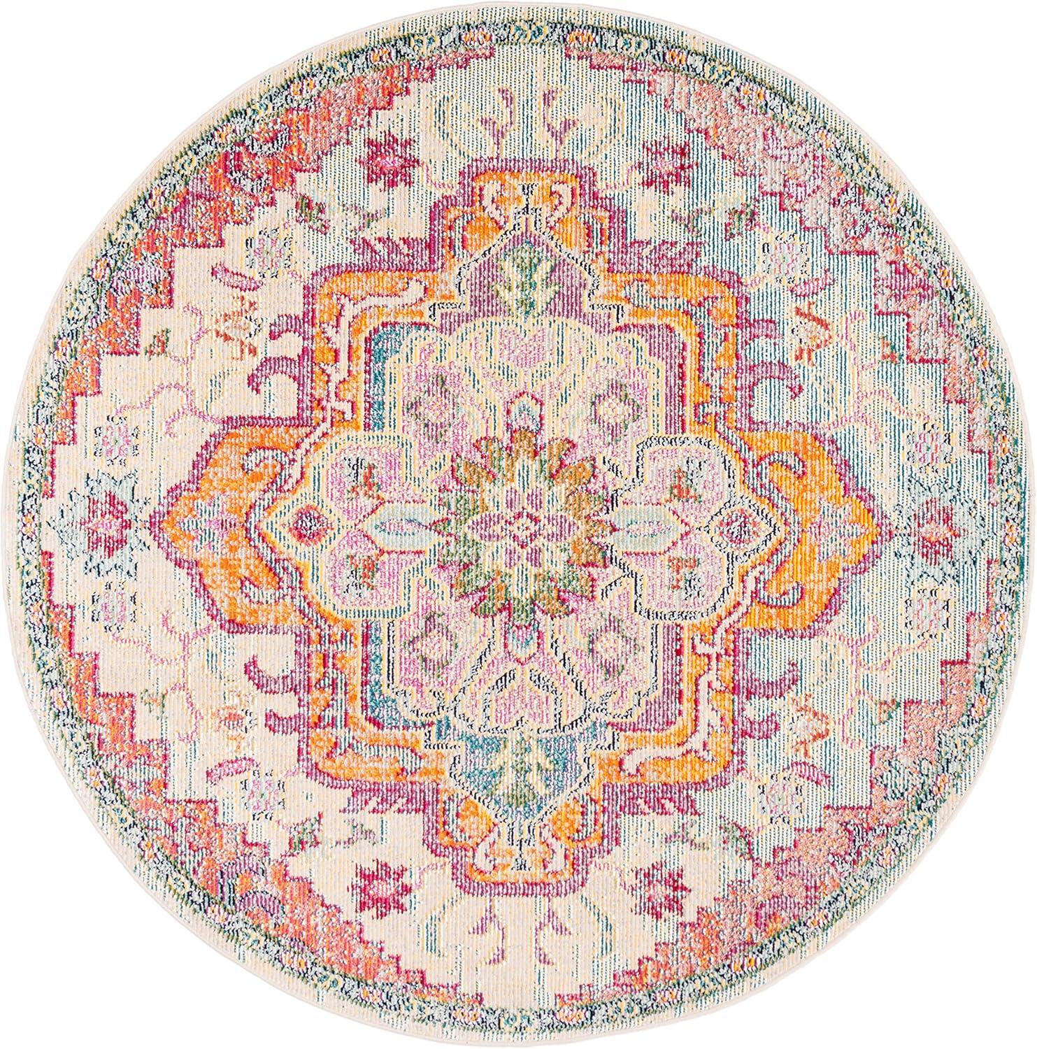 image:imageSAFAVIEH Crystal Collection Area Rug 8 x 10 Teal amp Rose Medallion Distressed Design NonShedding amp Easy Care Ideal for High Traffic Areas in Living Room Bedroom CRS501TLight BlueFuchsia