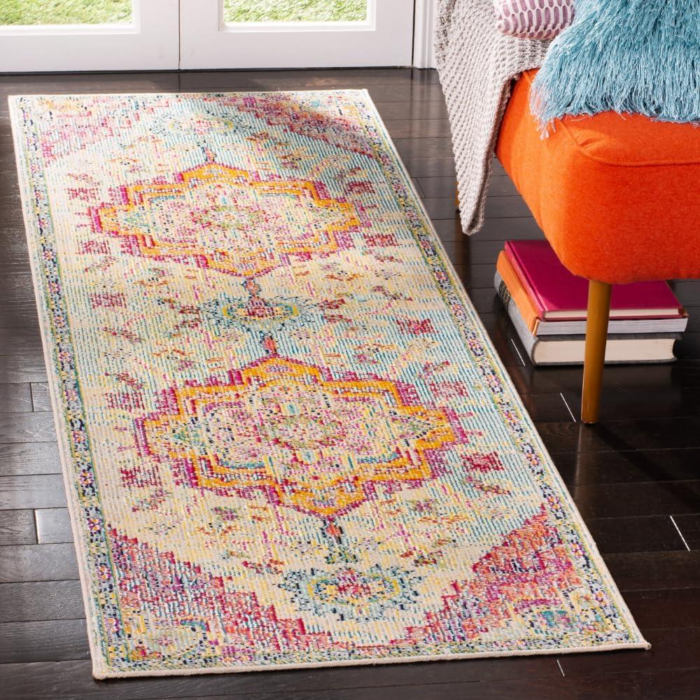image:imageSAFAVIEH Crystal Collection Area Rug 8 x 10 Teal amp Rose Medallion Distressed Design NonShedding amp Easy Care Ideal for High Traffic Areas in Living Room Bedroom CRS501TLight BlueFuchsia