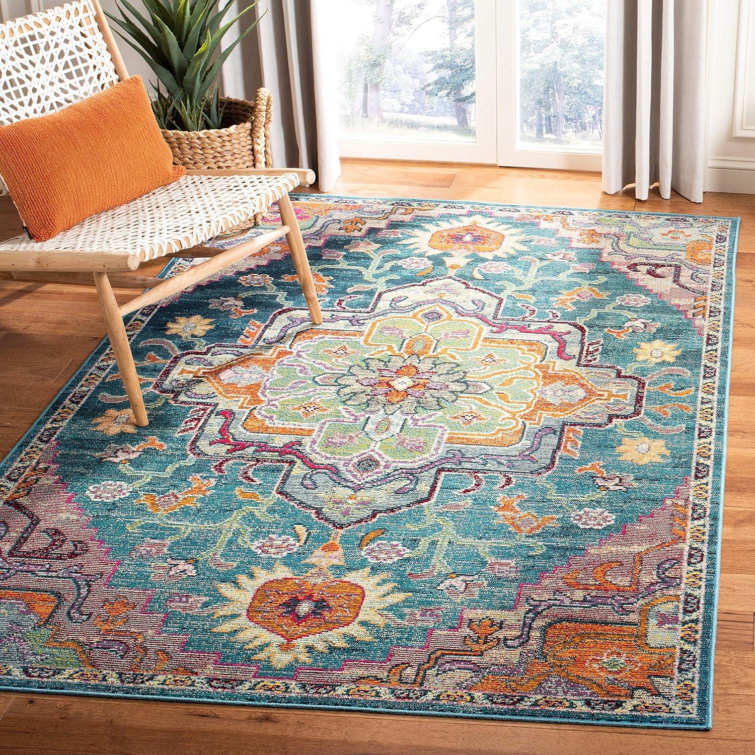 image:imageSAFAVIEH Crystal Collection Area Rug 8 x 10 Teal amp Rose Medallion Distressed Design NonShedding amp Easy Care Ideal for High Traffic Areas in Living Room Bedroom CRS501TTealRose