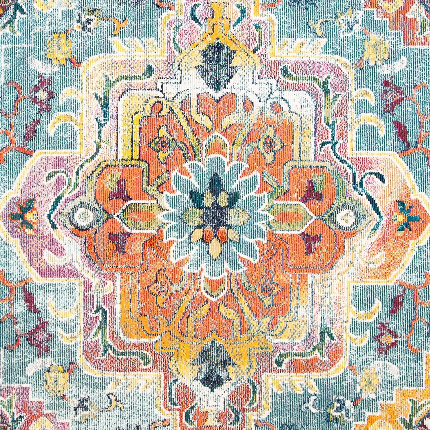 image:imageSAFAVIEH Crystal Collection Area Rug 8 x 10 Teal amp Rose Medallion Distressed Design NonShedding amp Easy Care Ideal for High Traffic Areas in Living Room Bedroom CRS501TTealOrange