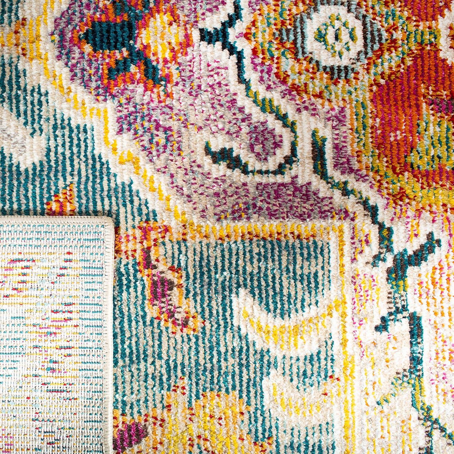 image:imageSAFAVIEH Crystal Collection Area Rug 8 x 10 Teal amp Rose Medallion Distressed Design NonShedding amp Easy Care Ideal for High Traffic Areas in Living Room Bedroom CRS501TOrangeTeal