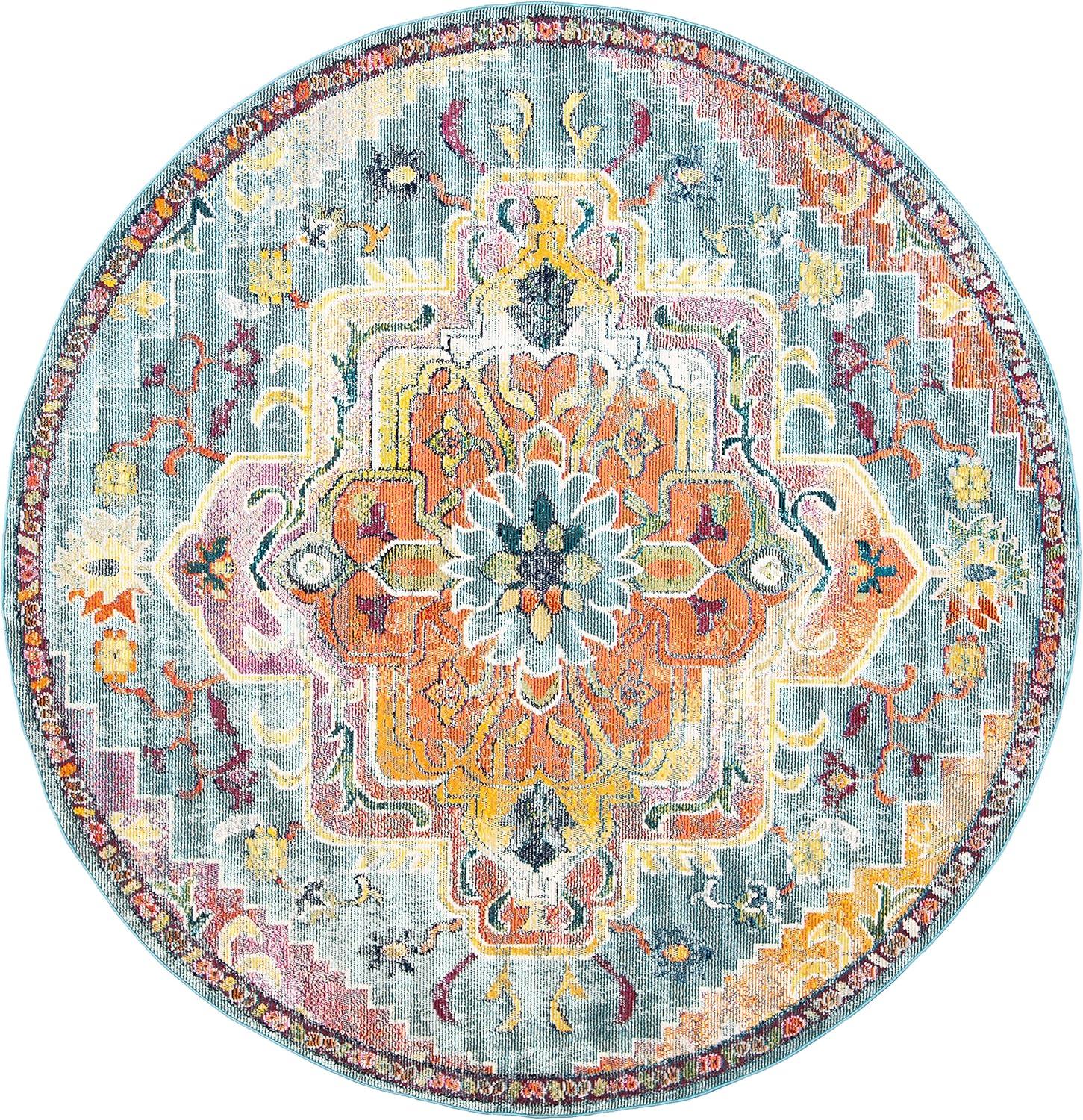 image:imageSAFAVIEH Crystal Collection Area Rug 8 x 10 Teal amp Rose Medallion Distressed Design NonShedding amp Easy Care Ideal for High Traffic Areas in Living Room Bedroom CRS501TTealOrange