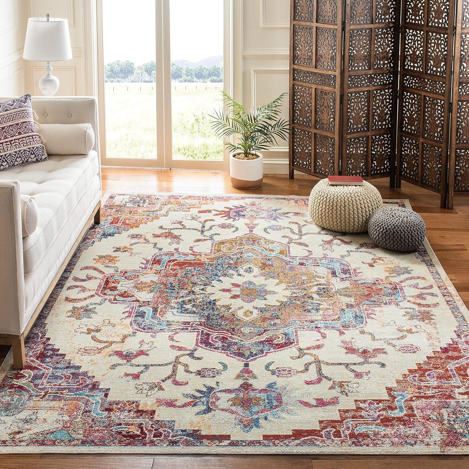 image:imageSAFAVIEH Crystal Collection Area Rug 8 x 10 Teal amp Rose Medallion Distressed Design NonShedding amp Easy Care Ideal for High Traffic Areas in Living Room Bedroom CRS501TLight BlueBurgundy