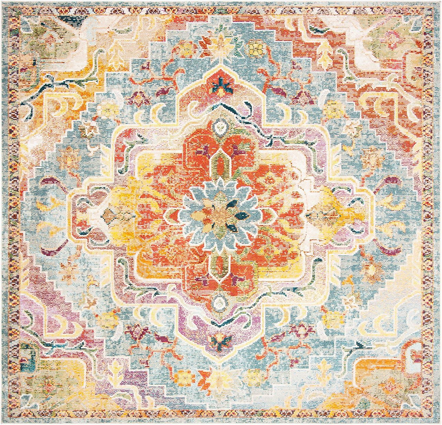 image:imageSAFAVIEH Crystal Collection Area Rug 8 x 10 Teal amp Rose Medallion Distressed Design NonShedding amp Easy Care Ideal for High Traffic Areas in Living Room Bedroom CRS501TOrangeTeal