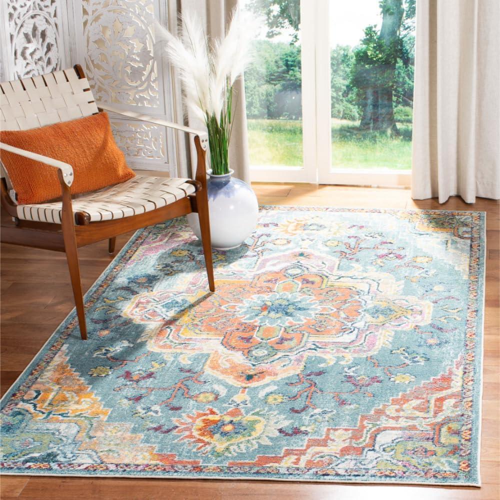 image:imageSAFAVIEH Crystal Collection Area Rug 8 x 10 Teal amp Rose Medallion Distressed Design NonShedding amp Easy Care Ideal for High Traffic Areas in Living Room Bedroom CRS501TTealOrange