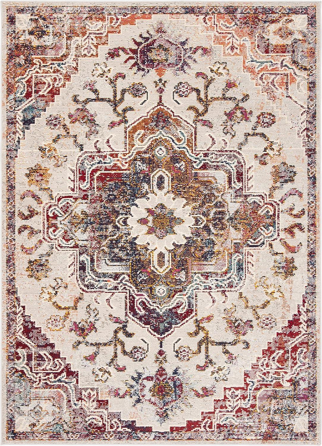 image:imageSAFAVIEH Crystal Collection Area Rug 8 x 10 Teal amp Rose Medallion Distressed Design NonShedding amp Easy Care Ideal for High Traffic Areas in Living Room Bedroom CRS501TLight BlueBurgundy