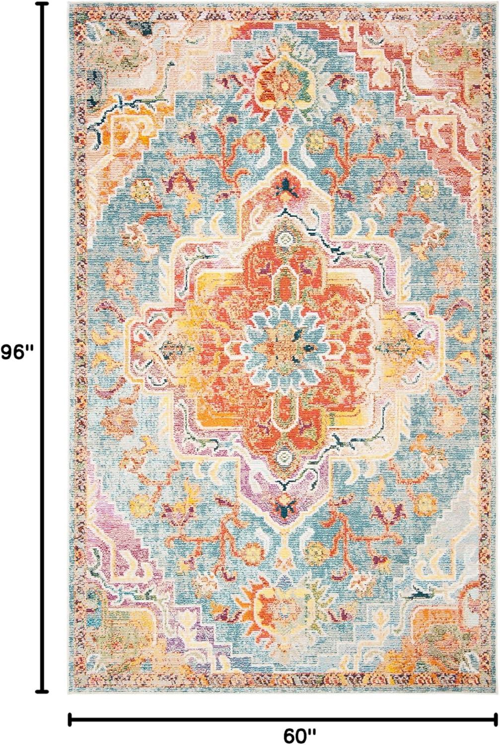 image:imageSAFAVIEH Crystal Collection Area Rug 8 x 10 Teal amp Rose Medallion Distressed Design NonShedding amp Easy Care Ideal for High Traffic Areas in Living Room Bedroom CRS501TOrangeTeal