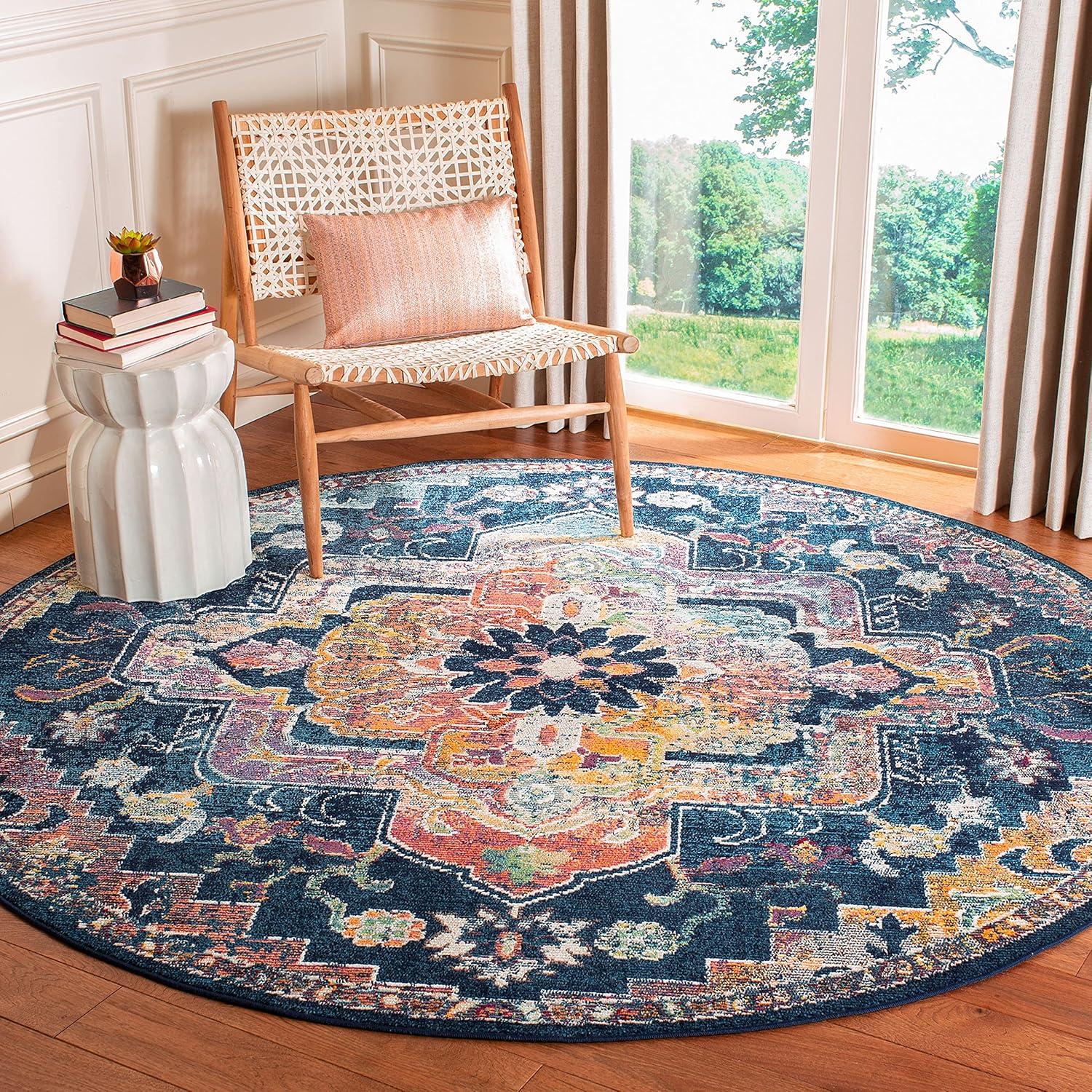 image:imageSAFAVIEH Crystal Collection Area Rug 8 x 10 Teal amp Rose Medallion Distressed Design NonShedding amp Easy Care Ideal for High Traffic Areas in Living Room Bedroom CRS501TNavyFuchsia