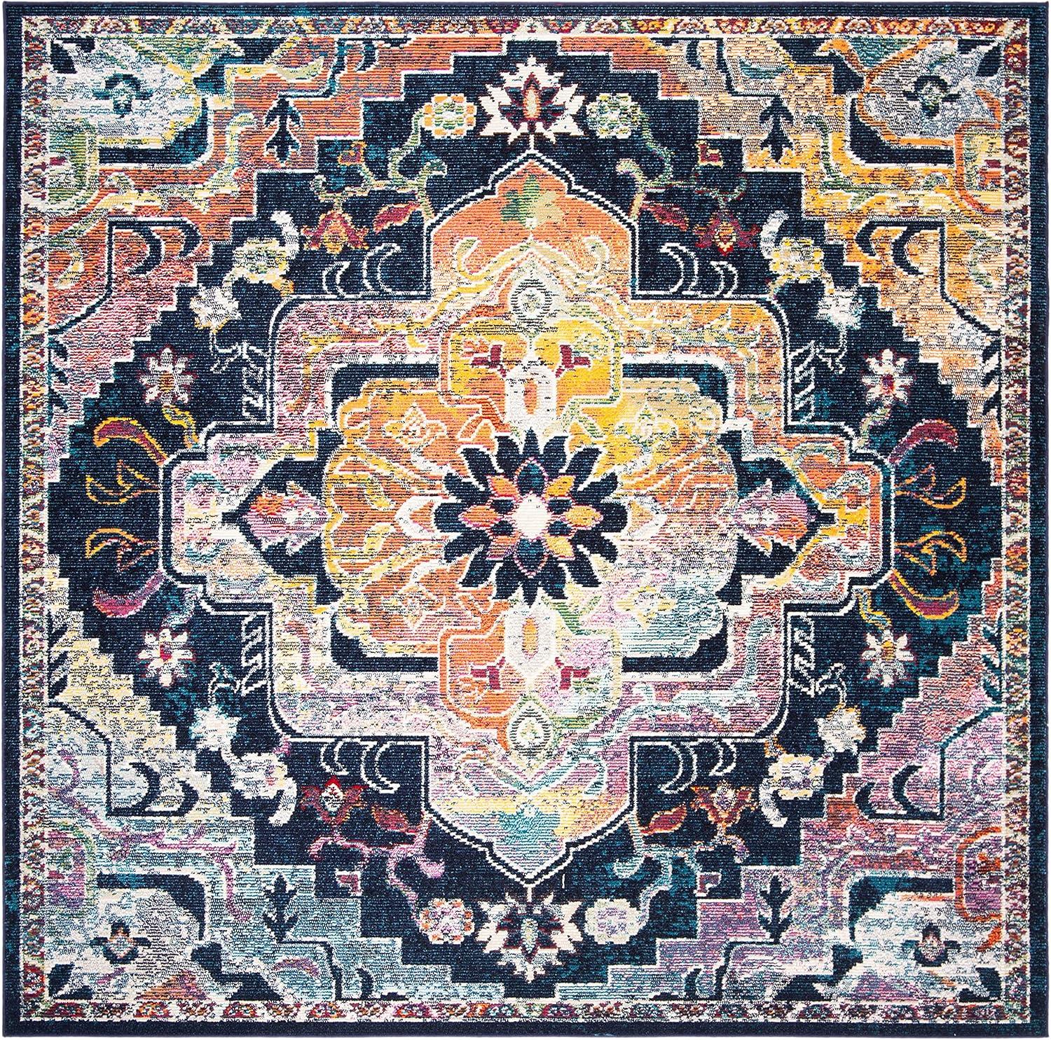 image:imageSAFAVIEH Crystal Collection Area Rug 8 x 10 Teal amp Rose Medallion Distressed Design NonShedding amp Easy Care Ideal for High Traffic Areas in Living Room Bedroom CRS501TNavyFuchsia